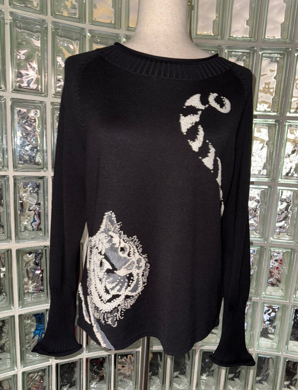 Michael Simon Vintage Cat Beaded Spun Silk Blend Sweater - Size medium -OG